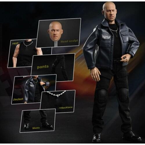 WK89014A 1/6 Vin Diesel Head Sculpt Leather Jacket Suit Set Fit 12'' Male Soldier Action Figure Body