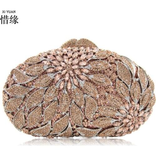 XIYUAN BRAND Women Evening Handbags Wedding Two Side gold Crystal Clutch Vintage Day Clutches Bags for college students gifts