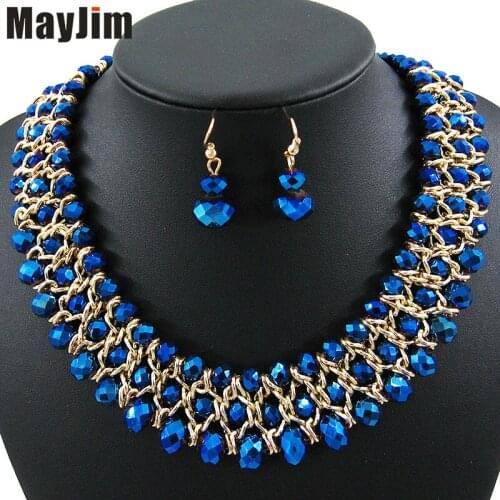 Statement necklace 2017 fashion jewelry sets Vintage gold chain weaving crystal women jewelry sets beads Bijoux Accessories