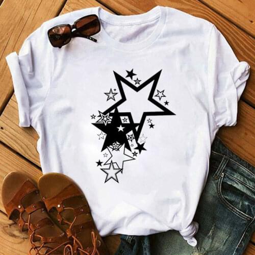Women T Shirt Cartoon Star Print Casual Cute Fashion Graphic Tee Tops Summer Short Sleeve Female Clothes Women Harjuku T-shirt