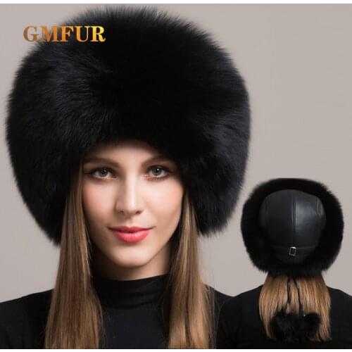 High Quality Whole Skin Real Fox Fur Hat Russian Winter Warm Fluffy Fox Fur Bomber Hat Luxury Women Mongolian Princess Hat
