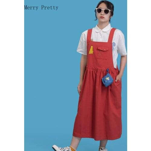 Red Cartoon Print Casual Tank Dress Women 2020 Summer Sleeveless Square Collar Korea Girl Knee Length Cotton Dresses With Pocket