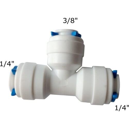 1/4" OD *3/8"OD*1/4" Tube OD T Quick Connector Reducing Tee Fitting RO Water Reverse Osmosis Aquarium System ROUT-2-2-3