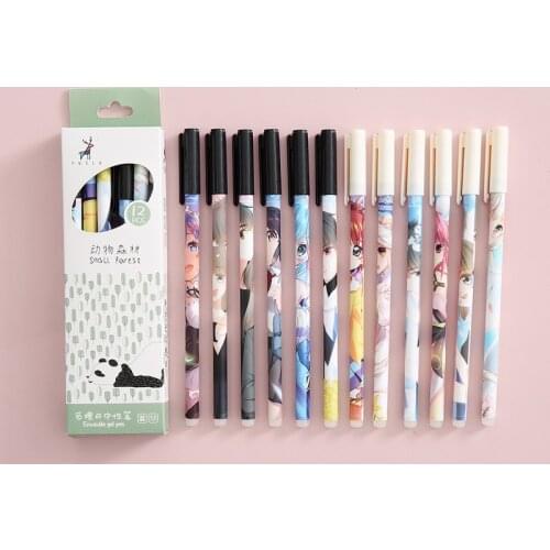 12Pcs/Set Cute Kawaii Starry Sky Cartoon Girl Print Erasable Gel Pen Blue Ink Sakura Pens School Office Supplies Stationery
