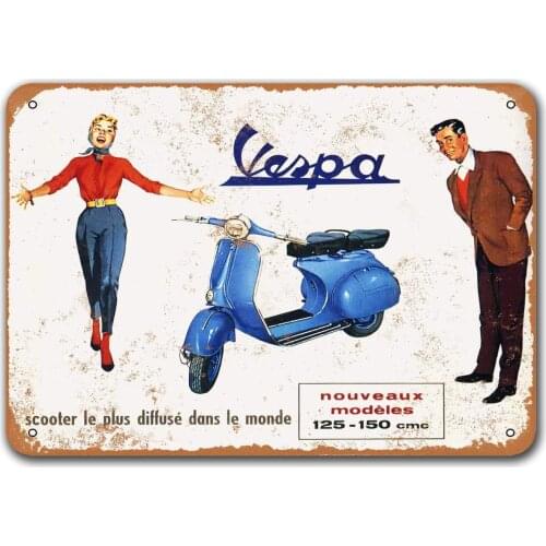 1958 Vespa Scooters Vintage Car Tin Signs, Sisoso Metal Plaques Poster Bar Man Cave Retro Wall Decor 12x8 inch