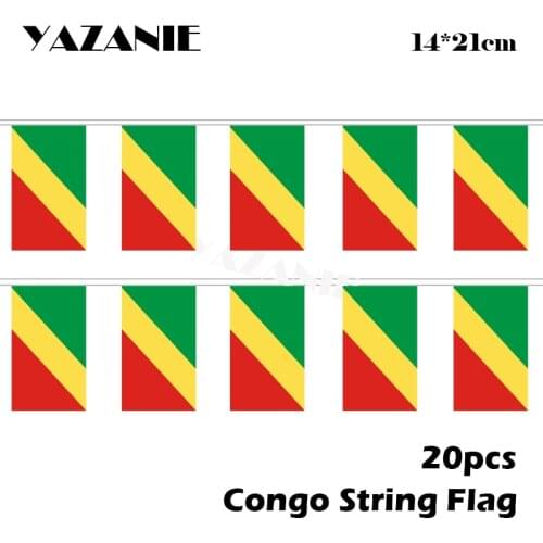 YAZANIE 14*21cm 20PCS 5Meter The Republic of Congo String Flag Home Decorative National Flag Polyester Hanging Flying Flags