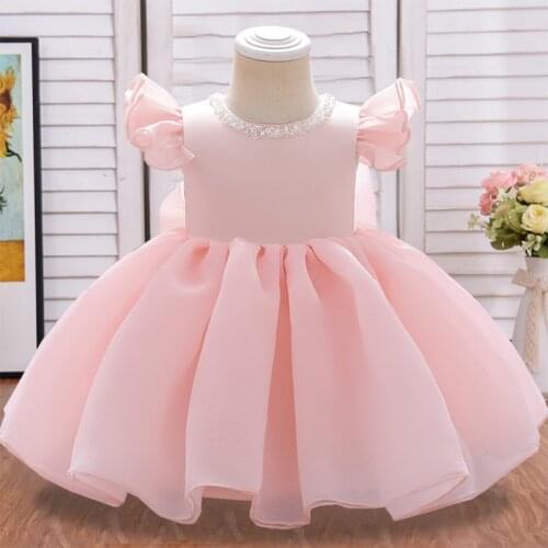 2021 Summer White Pink Dress Baptism Gown First 2 1 Year Birthday Dress Baby Girl Bow Princess Dress Party Dresses Girls Clothes