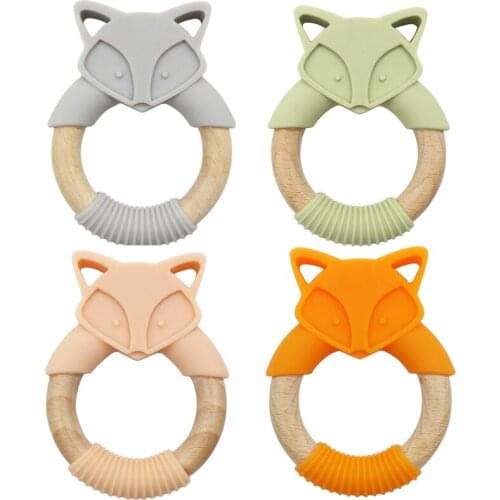 5pcs Silicone Baby Tooth Rope Animal Fox Wooden Rodent Beech Pacifier Teether Gift Chew Baby Products
