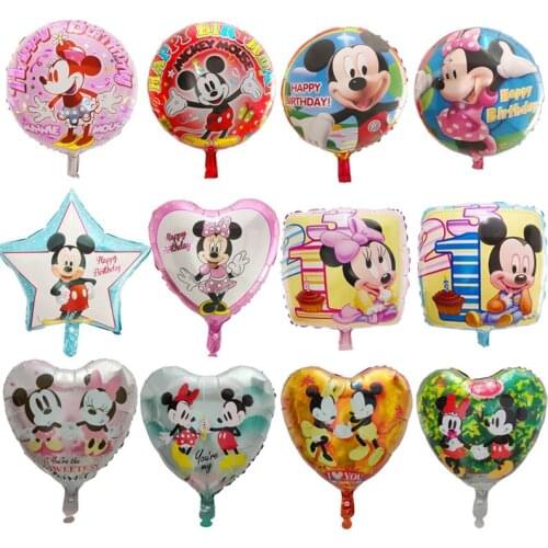 50pcs 18inch Mickey Minnie Head Balloons Cartoon Round Heart Foil Balloon Birthday Party Decorations Kids 1st Toys Helium Globos