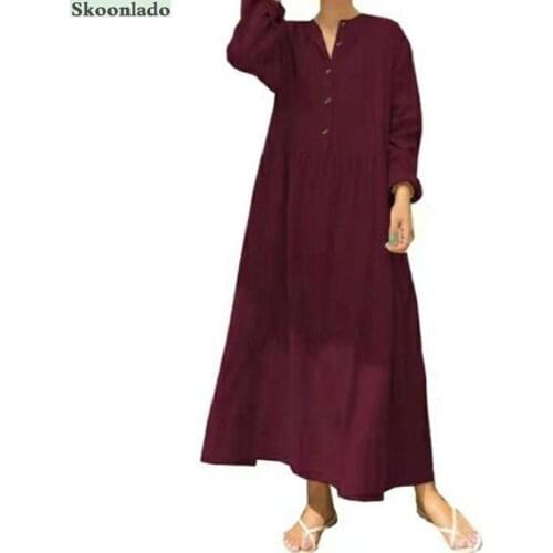 5xlplus size women linen dresses Loose stand-up collar open tube long cotton linen long-sleeved dress spring autumn fashion styl