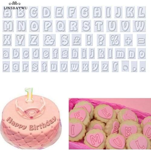 64 Piece Plastic Alphabet Cookie Cutter Set Fondant Cutters Mold Upper and Lower Case Art Deco Number Letter Stamps White New