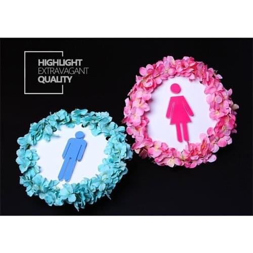Sign Bathroom Door Top Grade Acrylic Wash Room Door Plate Toilet Sign Man Woman Tag Wall Mounted Wc Sign Board with Flowers