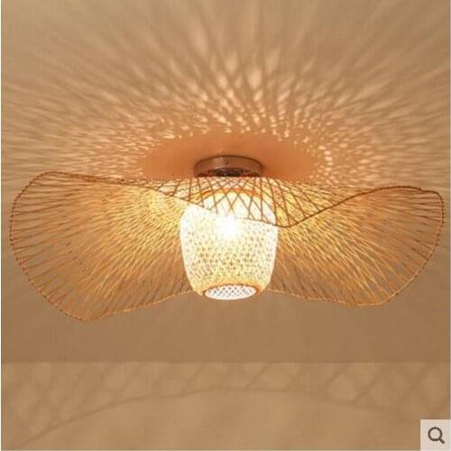Bamboo Wicker Rattan Shade Cap Ceiling Light Fixture Creative Rustic Asian Nordic Country Japan Lamp Design Bedroom Study Room
