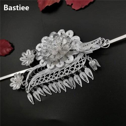 Bastiee 999 Sterling Silver Hair Stick Hmong Bride Wedding Hair Accessories For Women Miao Handmade Hairpin Luxury Jewelry Gift
