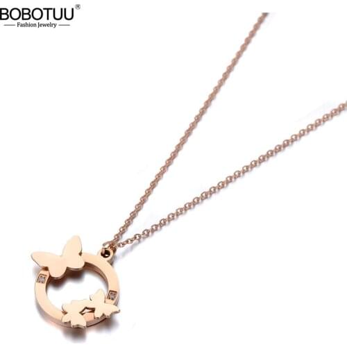 BOBOTUU Original Design Stainless Steel CZ Crystal Butterfly Choker Necklaces For Women Chic Charm Pendant Necklace BN19212