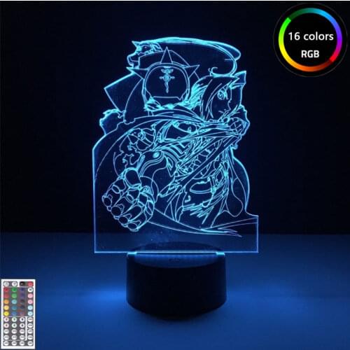 Fullmetal Alchemist Edward Elric 3D Night Lights Color Changing Gift for Kids Lighting Anime Lamp Table Desk Lighting