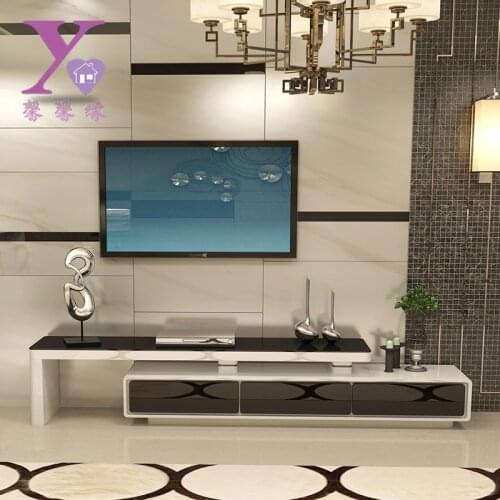 Black and white piano paint fashion toughened glass small family living room simple TV cabinet