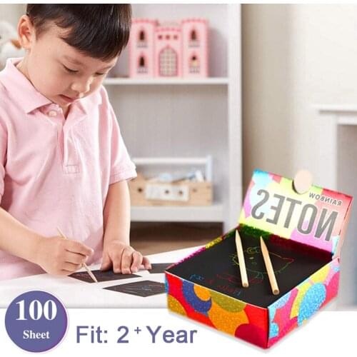 100pcs Holographic Rainbow Laser Color Scratch Notes Drawing Board Hand-painted Graffiti Painting Children Educational Toys