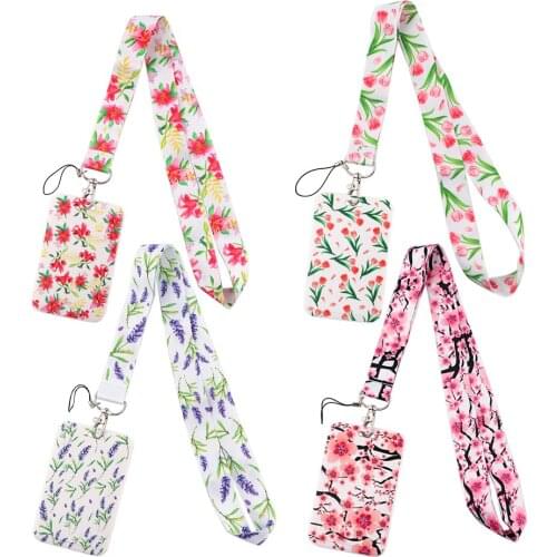 ER442 Flowers Series Lavender Tulip Lanyard Card Holder Student Hanging Neck Phone Lanyard Badge Subway Access Card Holder