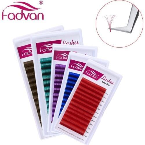 Fadvan Color Lashes Easy Fan Red/Green/Blue/Green/Brown Auto Blooming Makeup False Eyelash Extensions 15-20mm