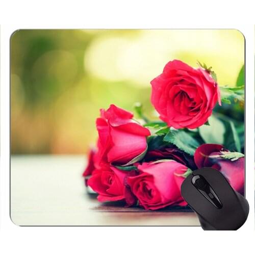 Gaming Mouse Mat,Red rose rose flower -Stitched Edges