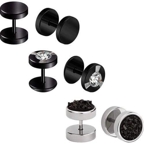 JFORYOU 6Pcs 16G Stainless Steel Earrings Stud for Man Women Cartiliage Earring Tragus Helix Piercing Black Punk Style