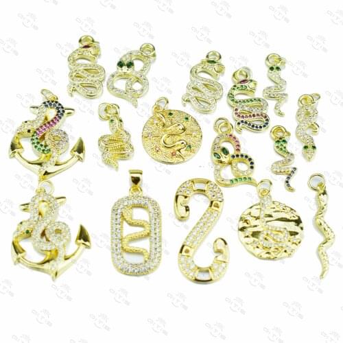 Serpentine Small Pendant Charm Charms Micro Rainbow AAA Zircon Gold Plated Pendant DIY Bracelet Necklace Anklet Accessories