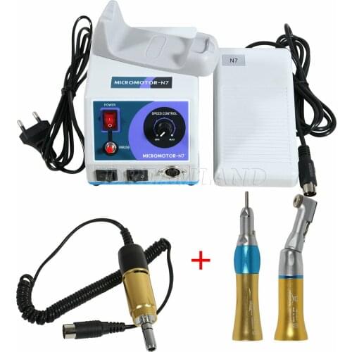 4 Colors Dental Marathon 35K RPM Micro Motor Control N7+Contra Angle Straight Handpiece Electric Motor Silver Gold Black Pink