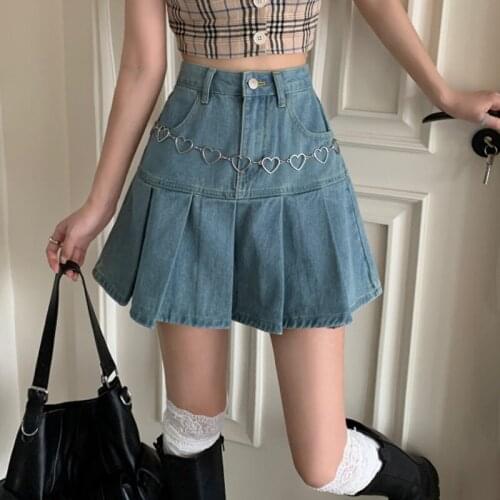 Summer 2021The NewCasual Denim Mini SkirtWomen High-Waiste Harajuku Pleated Skirt Blue Japanese Korean Style Fashion Clothing