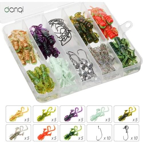 DONQL 20/40 Pcs Soft Fishing Lures Worm Silicone Artificial Baits Bass Swimbait Shrimp Fishy Smell Lures Fishing Tackle Kit Jig