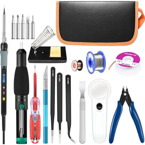 22 Pcs Soldering Iron Kit 220V/110V 80W Electric Adjustable Temperature Soldering Iron With Soldering Tips stand Tools