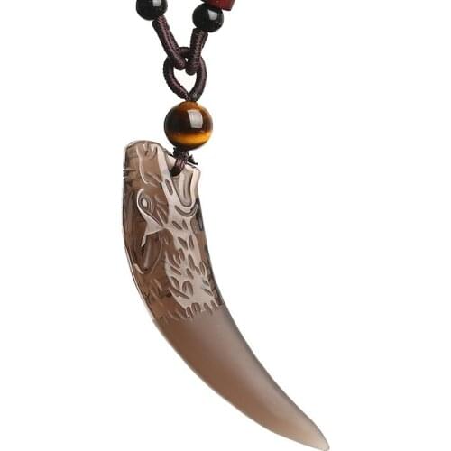 Natural Ice Obsidian Wolf Tooth Pendant Necklace Mens Charm Jewellery Fashion Accessories Hand-carved Amulet Woman Luck Gifts