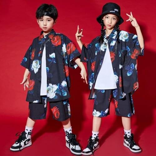 New Ballroom Hip Hop Dancing Clothes Kids Short Sleeved Shirts Pants Printing Hip Hop Suit Modern Performance Street Wear BL6732