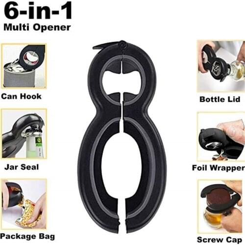 Jar Bottle Opener 6-in-1 Manual Can Opener, Kitchen Multi Tools Cap Twist Seal Gripper Lid Remover for Kitchen Bar Bartender