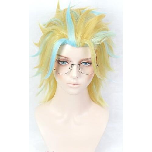 Anime Tokyo Revengers Rindo Haitani Cosplay Wig Golden Mixed Blue Heat Resistant Synthetic Hair Cosplay Wigs + Wig Cap