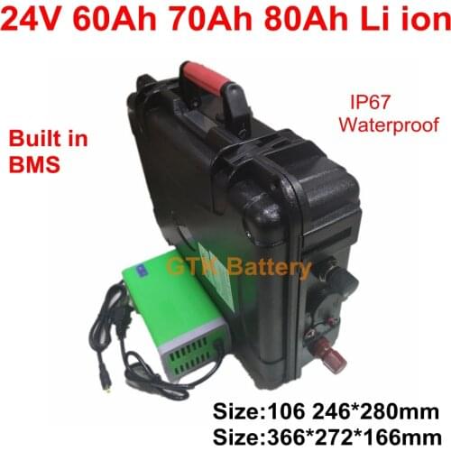 Portable 24v 60Ah 70Ah 80AH Lithium ion Battery with BMS for 2000w 1000w EV Solar ebike hub motor marine propulsion eboating
