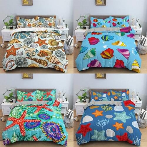 Seashell Starfish Bedding Sets Sea World Duvet Cover Bed Linen Bedclothes Twin/Queen/King Size Bed Room For Kids Bedding
