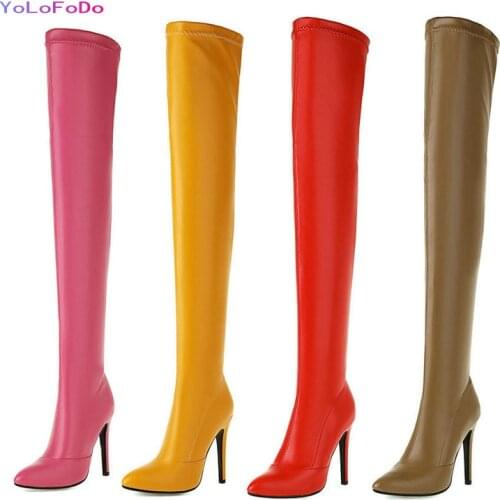 Sexy Nightclub Women Over the Knee Boots PU Leather Pointed Toe Women Thin High Heel Boots High Quality Ladies Thigh Boots 2021