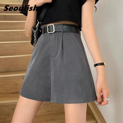 Seoulish 2021 New Summer Vintage Womens Suit Shorts Buttons Fashionable High Waist Shorts Female Casual Loose Trousers Pockets