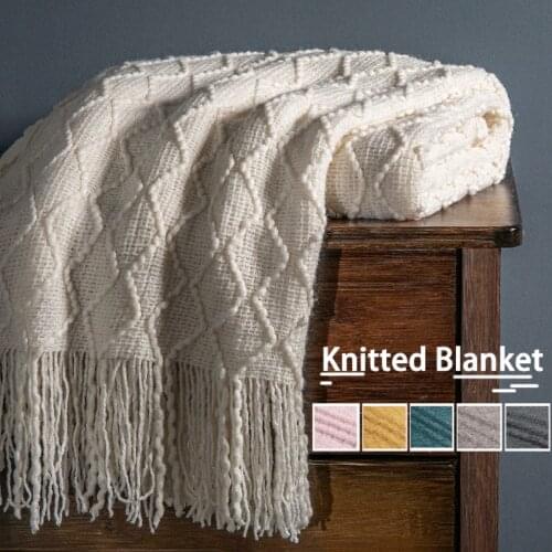 Nordic Knitted Blanket Soild Color Sofa Throw Blanket With Tassels Travel TV Nap Blankets Air Condition Blankets Bed Decorative