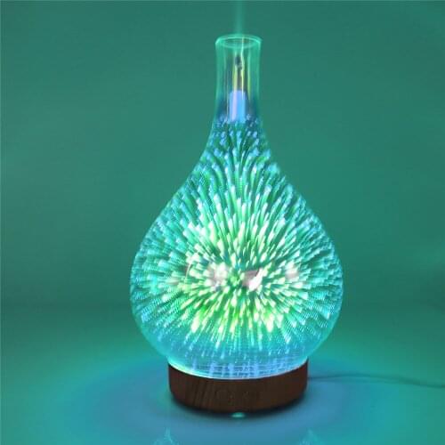 "Starry Night" 3D Star Firework Glass Cover Wood Grain 100ML Essential Oil Cold Mist Humidifier With Adjustable Mist