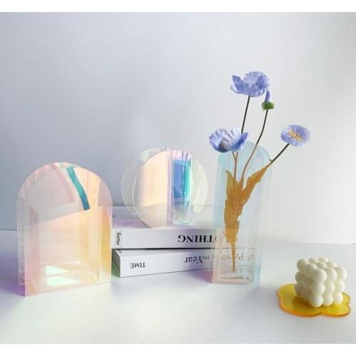 Nordic Style Flower Vase Planter Multi-color Transparent Geometric Shape Flower Hydroponic Container Vase for Home Decoration