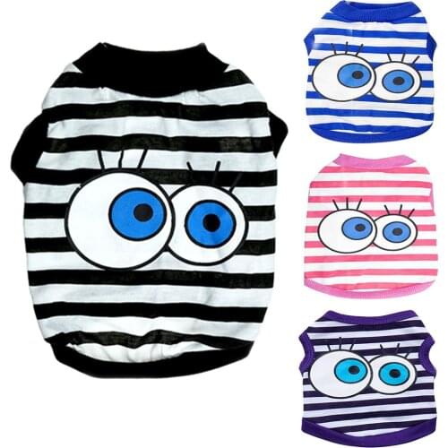 Spring and Summer Striped Big-eyed Dog Shirt Comfortable Pet Cotton Vest Cute Dog Clothing Puppy Shirt Breathable Dog Clothes
