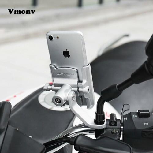 Vmonv Aluminium Motorcycle Charging Handlebar Mobile Phone Holder For iPhone X Universal Rearview Mirror USB Charger Stand Mount