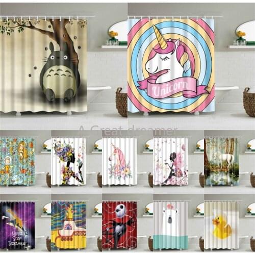 3d Cartoon Totoro Unicorn Shower Curtain Bath Cute Screen Bath Curtain Waterproof Waterproof For Home Decor Bathroom Article