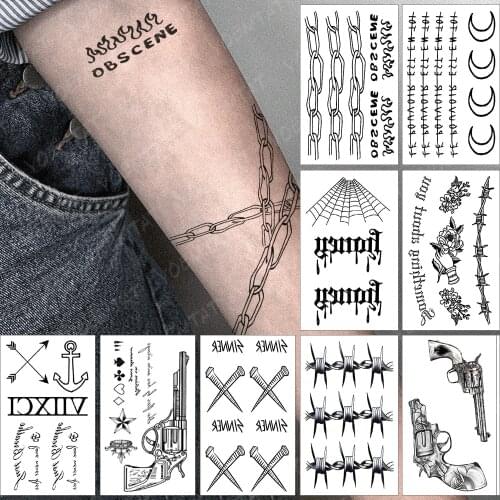 Waterproof Temporary Tattoo Sticker Small Chain Flame Flash Tatoo Fire Moon Nail Gun Wrist Fake Tatto For Body Art Women Men