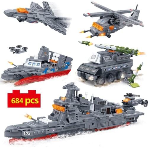 Military series World War U.S. Navy 4-in-1 Super Battleship sailor Figures DIY Model Building Blocks Bricks Toys Gifts