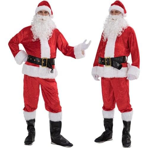 Adults Santa Claus Costume Suits Christmas Fancy Dress Men Women Xmas Party Cosplay Costumes Plush Outfits Plus Size