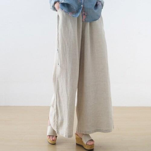 Womens Vintage Oversized Linen Pants Long Trousers Casual High Waist Harajuku Pants Office Solid Wide-Leg Pantalones Femme Mujer