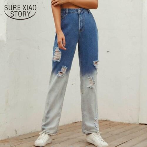 Vintage Holes High Waist Straight Jeans Pant for Women Streetwear Loose Female Denim Jeans Zipper Ladies Jeans Pantalon 10521